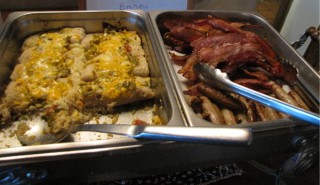 green chili tamales, turkey sausage and bacon